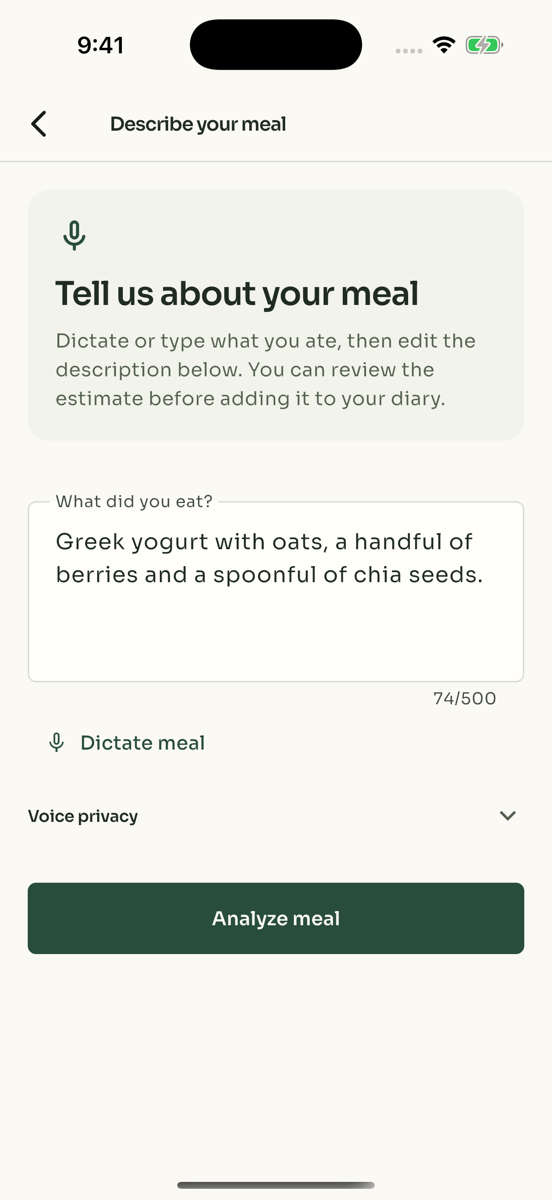 Describe or dictate a meal in Caloist